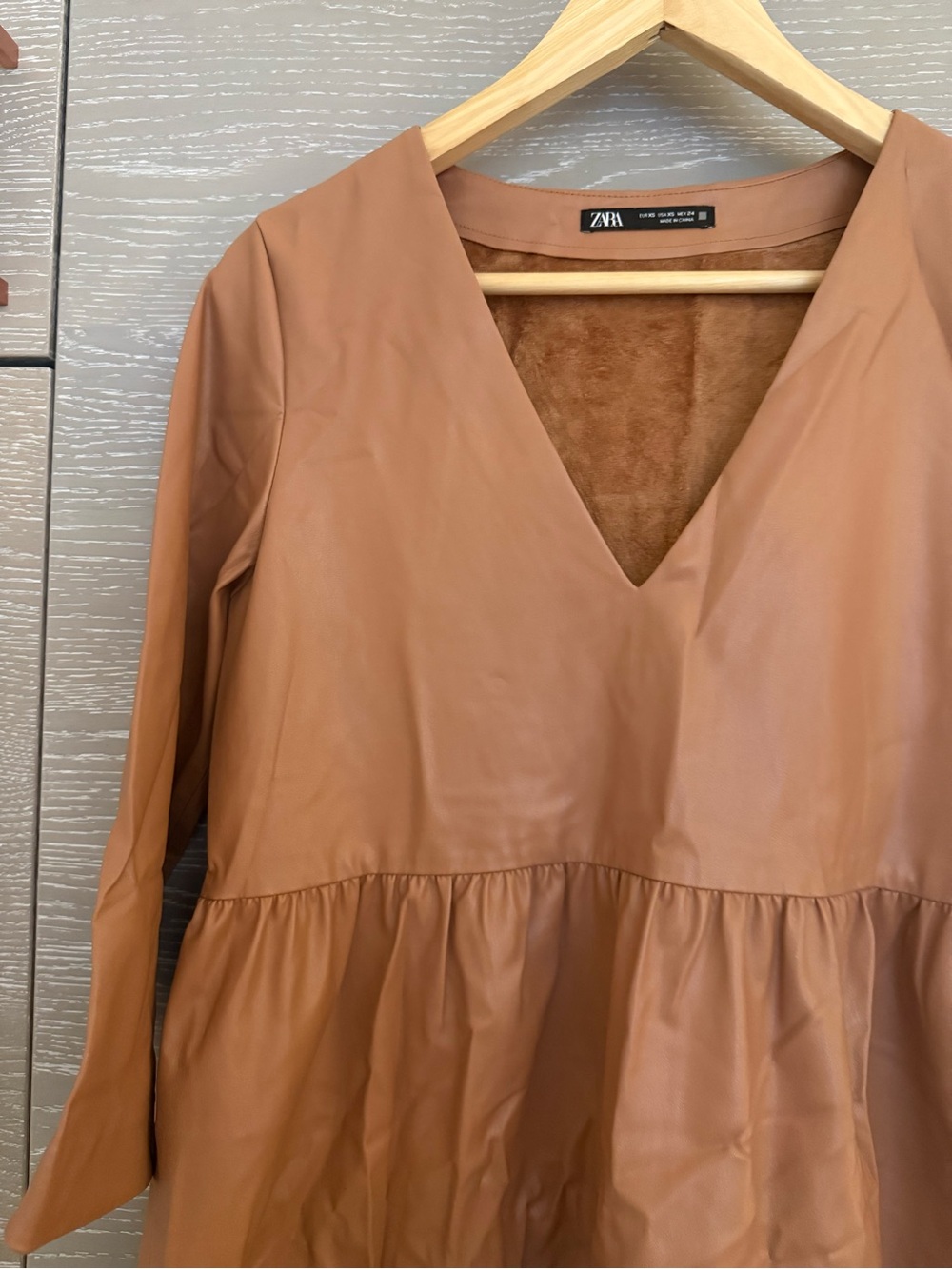 Zara Faux-Leather V-Neck mini dress